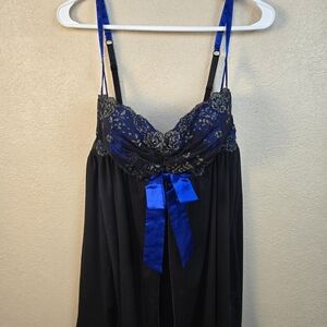 Cacique Black and Blue Lace Babydoll with Satin Bow 22/24 (5598)